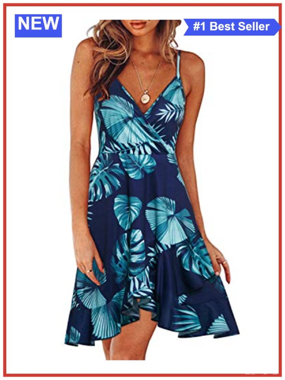 Women's Floral V-Neck Ruffle Spaghetti Strap Wrap Dress